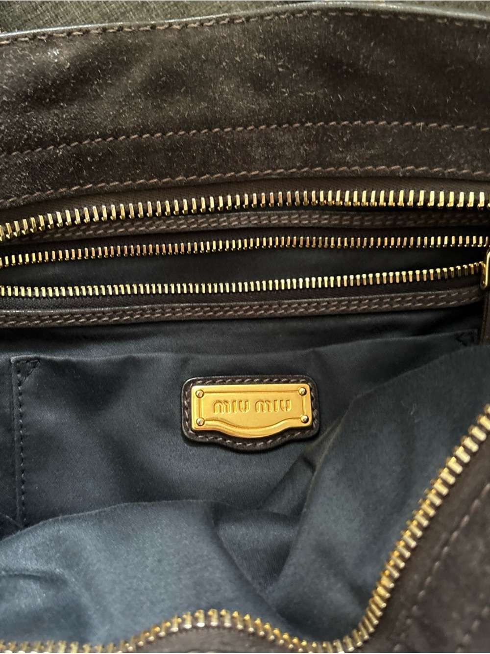Miu Miu Dark Brown Suede and Chestnut Leather Tote with Gold Hardware - Picture 4 of 8